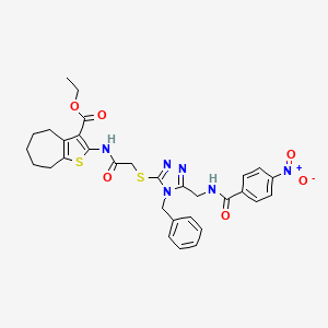 ethyl 2-(2-((4-benzyl-5-((4-nitrobenzamido)methyl)-4H-1,2,4-triazol-3-yl)thio)acetamido)-5,6,7,8-tetrahydro-4H-cyclohepta[b]thiophene-3-carboxylate
