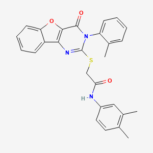 molecular formula C27H23N3O3S B2357188 N-(3,4-dimethylphenyl)-2-((4-oxo-3-(o-tolyl)-3,4-dihydrobenzofuro[3,2-d]pyrimidin-2-yl)thio)acetamide CAS No. 895649-27-1
