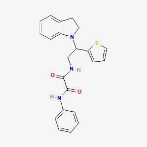 molecular formula C22H21N3O2S B2357201 N1-(2-(indolin-1-yl)-2-(thiophen-2-yl)ethyl)-N2-phenyloxalamide CAS No. 898407-68-6