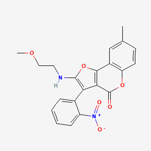 molecular formula C21H18N2O6 B2357212 2-((2-甲氧基乙基)氨基)-8-甲基-3-(2-硝基苯基)-4H-呋喃并[3,2-c]色满-4-酮 CAS No. 923217-25-8