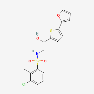 molecular formula C17H16ClNO4S2 B2357219 3-Chloro-N-[2-[5-(furan-2-yl)thiophen-2-yl]-2-hydroxyethyl]-2-methylbenzenesulfonamide CAS No. 2320538-01-8