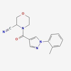 molecular formula C16H16N4O2 B2357227 4-[1-(2-Methylphenyl)pyrazole-4-carbonyl]morpholine-3-carbonitrile CAS No. 2188318-87-6
