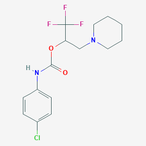 molecular formula C15H18ClF3N2O2 B2357230 2,2,2-三氟-1-(哌啶基甲基)乙基 N-(4-氯苯基)氨基甲酸酯 CAS No. 477848-25-2