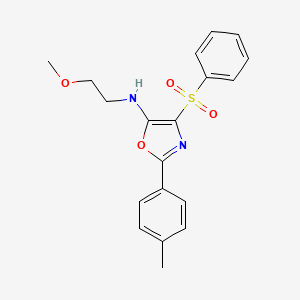 molecular formula C19H20N2O4S B2357233 N-(2-methoxyethyl)-4-(phenylsulfonyl)-2-(p-tolyl)oxazol-5-amine CAS No. 862741-71-7