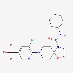 molecular formula C20H26ClF3N4O2 B2357236 8-[3-chloro-5-(trifluoromethyl)-2-pyridinyl]-N-cyclohexyl-1-oxa-4,8-diazaspiro[4.5]decane-4-carboxamide CAS No. 338761-16-3