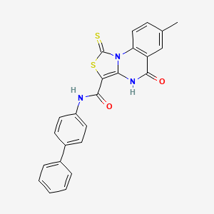 molecular formula C24H17N3O2S2 B2357240 N-biphenyl-4-yl-7-methyl-5-oxo-1-thioxo-4,5-dihydro[1,3]thiazolo[3,4-a]quinazoline-3-carboxamide CAS No. 1113130-82-7