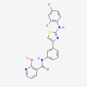 molecular formula C22H16F2N4O2S B2357251 N-(3-(2-((2,4-difluorophenyl)amino)thiazol-4-yl)phenyl)-2-methoxynicotinamide CAS No. 1797726-17-0