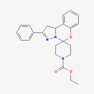 molecular formula C23H25N3O3 B2357280 Ethyl 2-phenyl-1,10b-dihydrospiro[benzo[e]pyrazolo[1,5-c][1,3]oxazine-5,4'-piperidine]-1'-carboxylate CAS No. 899727-39-0