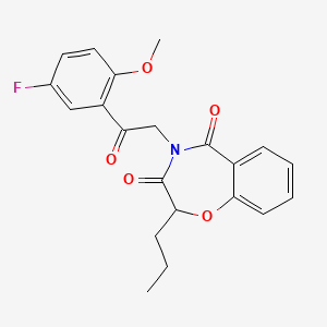 molecular formula C21H20FNO5 B2357282 4-(2-(5-fluoro-2-methoxyphenyl)-2-oxoethyl)-2-propylbenzo[f][1,4]oxazepine-3,5(2H,4H)-dione CAS No. 905430-66-2