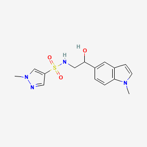 molecular formula C15H18N4O3S B2357284 N-(2-hydroxy-2-(1-methyl-1H-indol-5-yl)ethyl)-1-methyl-1H-pyrazole-4-sulfonamide CAS No. 2034596-50-2