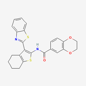 molecular formula C24H20N2O3S2 B2357288 N-[3-(1,3-benzothiazol-2-yl)-4,5,6,7-tetrahydro-1-benzothiophen-2-yl]-2,3-dihydro-1,4-benzodioxine-6-carboxamide CAS No. 477553-26-7