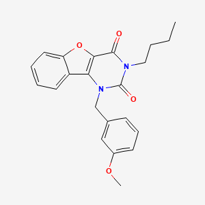 molecular formula C22H22N2O4 B2357290 3-Butyl-1-[(3-methoxyphenyl)methyl]-[1]benzofuro[3,2-d]pyrimidine-2,4-dione CAS No. 887224-71-7