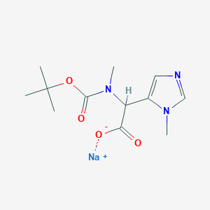 molecular formula C12H18N3NaO4 B2357292 Sodium 2-((tert-butoxycarbonyl)(methyl)amino)-2-(1-methyl-1H-imidazol-5-yl)acetate CAS No. 2155852-12-1