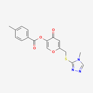 molecular formula C17H15N3O4S B2357294 [6-[(4-Methyl-1,2,4-triazol-3-yl)sulfanylmethyl]-4-oxopyran-3-yl] 4-methylbenzoate CAS No. 877815-96-8