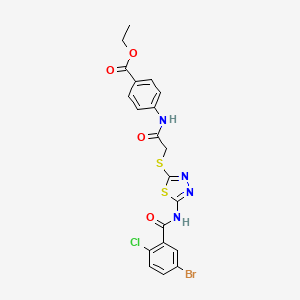 molecular formula C20H16BrClN4O4S2 B2357298 Ethyl 4-(2-((5-(5-bromo-2-chlorobenzamido)-1,3,4-thiadiazol-2-yl)thio)acetamido)benzoate CAS No. 317328-91-9