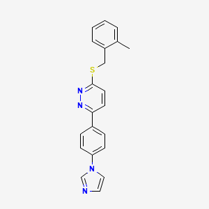 molecular formula C21H18N4S B2357301 3-(4-(1H-imidazol-1-yl)phenyl)-6-((2-methylbenzyl)thio)pyridazine CAS No. 898410-20-3