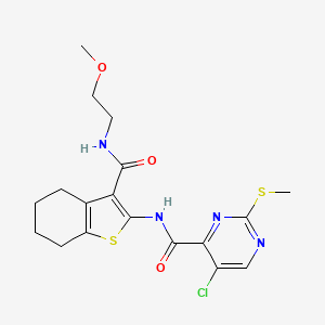 molecular formula C18H21ClN4O3S2 B2357303 5-chloro-N-(3-{[(2-methoxyethyl)amino]carbonyl}-4,5,6,7-tetrahydro-1-benzothien-2-yl)-2-(methylthio)-4-pyrimidinecarboxamide CAS No. 833434-93-8