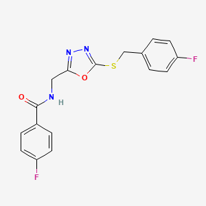 molecular formula C17H13F2N3O2S B2357310 4-氟-N-((5-((4-氟苄基)硫代)-1,3,4-恶二唑-2-基)甲基)苯甲酰胺 CAS No. 941985-42-8