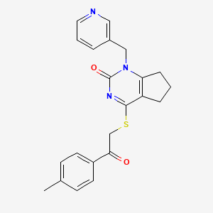 molecular formula C22H21N3O2S B2357313 4-((2-oxo-2-(p-tolyl)ethyl)thio)-1-(pyridin-3-ylmethyl)-6,7-dihydro-1H-cyclopenta[d]pyrimidin-2(5H)-one CAS No. 900000-13-7