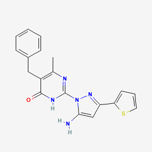 molecular formula C19H17N5OS B2357317 2-(5-amino-3-(thiophen-2-yl)-1H-pyrazol-1-yl)-5-benzyl-6-methylpyrimidin-4(3H)-one CAS No. 1226445-04-0
