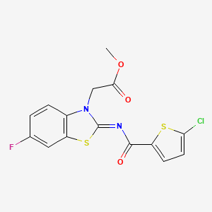 molecular formula C15H10ClFN2O3S2 B2357318 methyl 2-[(2Z)-2-[(5-chlorothiophene-2-carbonyl)imino]-6-fluoro-2,3-dihydro-1,3-benzothiazol-3-yl]acetate CAS No. 1164467-63-3