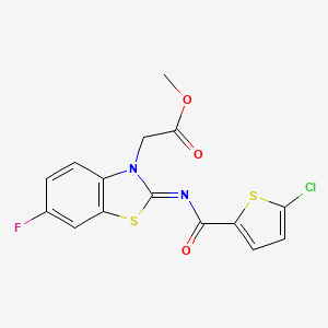 molecular formula C15H10ClFN2O3S2 B2357318 2-[2-[(5-Chloro-2-thiophenyl)-oxomethyl]imino-6-fluoro-1,3-benzothiazol-3-yl]acetic acid methyl ester CAS No. 1164467-63-3