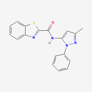 molecular formula C18H14N4OS B2357325 N-(3-methyl-1-phenyl-1H-pyrazol-5-yl)benzo[d]thiazole-2-carboxamide CAS No. 1203087-32-4
