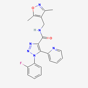 molecular formula C20H17FN6O2 B2357336 N-[(3,5-dimethylisoxazol-4-yl)methyl]-1-(2-fluorophenyl)-5-pyridin-2-yl-1H-1,2,3-triazole-4-carboxamide CAS No. 1396863-17-4