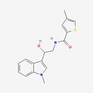 molecular formula C17H18N2O2S B2357337 N-(2-hydroxy-2-(1-methyl-1H-indol-3-yl)ethyl)-4-methylthiophene-2-carboxamide CAS No. 1448076-95-6