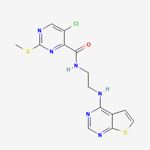 molecular formula C14H13ClN6OS2 B2357367 5-chloro-2-(methylsulfanyl)-N-[2-({thieno[2,3-d]pyrimidin-4-yl}amino)ethyl]pyrimidine-4-carboxamide CAS No. 1241253-72-4