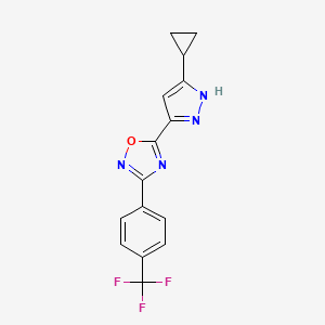 molecular formula C15H11F3N4O B2357369 5-(3-cyclopropyl-1H-pyrazol-5-yl)-3-(4-(trifluoromethyl)phenyl)-1,2,4-oxadiazole CAS No. 1192572-11-4