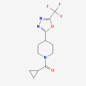 molecular formula C12H14F3N3O2 B2357377 Cyclopropyl(4-(5-(trifluoromethyl)-1,3,4-oxadiazol-2-yl)piperidin-1-yl)methanone CAS No. 1396843-77-8