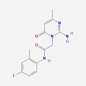 molecular formula C14H15FN4O2 B2357381 2-[2-amino-4-methyl-6-oxo-1(6H)-pyrimidinyl]-N~1~-(4-fluoro-2-methylphenyl)acetamide CAS No. 1251631-84-1
