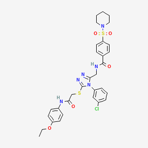 molecular formula C31H33ClN6O5S2 B2357449 N-((4-(3-chlorophenyl)-5-((2-((4-ethoxyphenyl)amino)-2-oxoethyl)thio)-4H-1,2,4-triazol-3-yl)methyl)-4-(piperidin-1-ylsulfonyl)benzamide CAS No. 392682-93-8