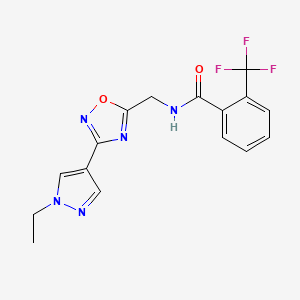 molecular formula C16H14F3N5O2 B2357451 N-((3-(1-ethyl-1H-pyrazol-4-yl)-1,2,4-oxadiazol-5-yl)methyl)-2-(trifluoromethyl)benzamide CAS No. 2034332-10-8