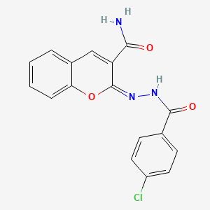 (E)-2-(2-(4-chlorobenzoyl)hydrazono)-2H-chromene-3-carboxamide