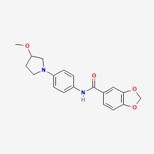 molecular formula C19H20N2O4 B2357577 N-(4-(3-methoxypyrrolidin-1-yl)phenyl)benzo[d][1,3]dioxole-5-carboxamide CAS No. 1797344-40-1