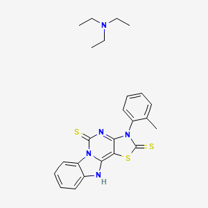 molecular formula C24H27N5S3 B2357584 N,N-Diethylethanamine;5-(2-methylphenyl)-3-thia-5,7,9,16-tetrazatetracyclo[7.7.0.02,6.010,15]hexadeca-1,6,10,12,14-pentaene-4,8-dithione CAS No. 2320900-50-1
