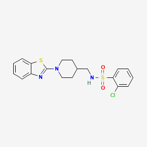 molecular formula C19H20ClN3O2S2 B2357625 N-((1-(benzo[d]thiazol-2-yl)piperidin-4-yl)methyl)-2-chlorobenzenesulfonamide CAS No. 1797724-75-4