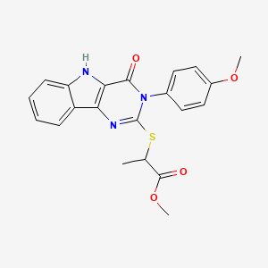 molecular formula C21H19N3O4S B2357670 methyl 2-{[3-(4-methoxyphenyl)-4-oxo-3H,4H,5H-pyrimido[5,4-b]indol-2-yl]sulfanyl}propanoate CAS No. 536707-96-7