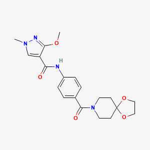 molecular formula C20H24N4O5 B2357764 N-(4-(1,4-dioxa-8-azaspiro[4.5]decane-8-carbonyl)phenyl)-3-methoxy-1-methyl-1H-pyrazole-4-carboxamide CAS No. 1351648-64-0