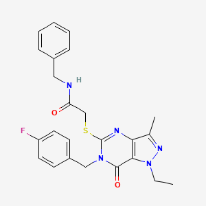 molecular formula C24H24FN5O2S B2357909 N-benzyl-2-({1-ethyl-6-[(4-fluorophenyl)methyl]-3-methyl-7-oxo-1H,6H,7H-pyrazolo[4,3-d]pyrimidin-5-yl}sulfanyl)acetamide CAS No. 1358709-60-0