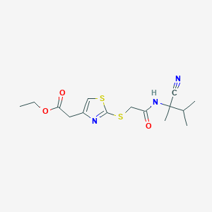 molecular formula C15H21N3O3S2 B2358002 Ethyl 2-[2-({[(1-cyano-1,2-dimethylpropyl)carbamoyl]methyl}sulfanyl)-1,3-thiazol-4-yl]acetate CAS No. 877933-97-6