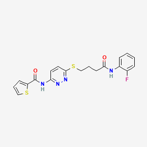 molecular formula C19H17FN4O2S2 B2358006 N-(6-((4-((2-fluorophenyl)amino)-4-oxobutyl)thio)pyridazin-3-yl)thiophene-2-carboxamide CAS No. 1040648-92-7