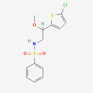 molecular formula C13H14ClNO3S2 B2358039 N-[2-(5-chlorothiophen-2-yl)-2-methoxyethyl]benzenesulfonamide CAS No. 2034405-00-8