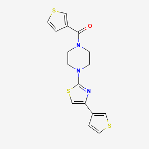 molecular formula C16H15N3OS3 B2358064 Thiophen-3-yl(4-(4-(thiophen-3-yl)thiazol-2-yl)piperazin-1-yl)methanone CAS No. 1448043-45-5