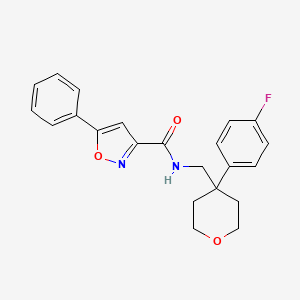 molecular formula C22H21FN2O3 B2358069 N-((4-(4-fluorophenyl)tetrahydro-2H-pyran-4-yl)methyl)-5-phenylisoxazole-3-carboxamide CAS No. 1251686-92-6