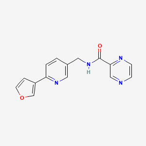 molecular formula C15H12N4O2 B2358070 N-((6-(furan-3-yl)pyridin-3-yl)methyl)pyrazine-2-carboxamide CAS No. 2034463-98-2