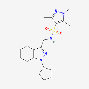 molecular formula C19H29N5O2S B2358079 N-((1-cyclopentyl-4,5,6,7-tetrahydro-1H-indazol-3-yl)methyl)-1,3,5-trimethyl-1H-pyrazole-4-sulfonamide CAS No. 1448137-59-4