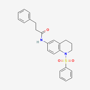 molecular formula C24H24N2O3S B2358100 N-[1-(benzenesulfonyl)-1,2,3,4-tetrahydroquinolin-6-yl]-3-phenylpropanamide CAS No. 942006-27-1